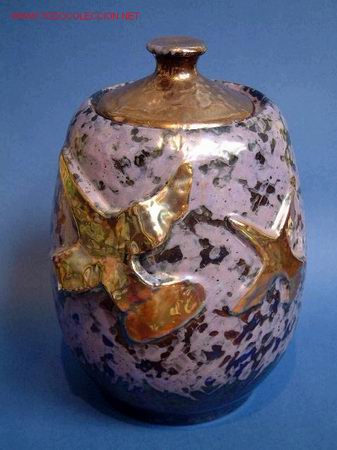 Antig&uuml;edades: Jarr&oacute;n en cer&aacute;mica violeta y oro - Foto 1