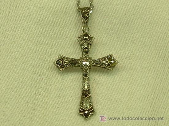 Antig&uuml;edades: CRUZ DE PLATA 935 C/MARQUESITAS Y CADENA. - Foto 1
