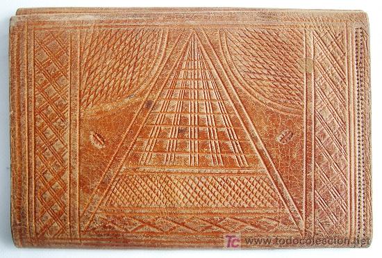 Antiguidades: Cartera de cuero popular. Hecha a mano. Firmada Jos&eacute; Fernandez, H de &Aacute;nimas (C&aacute;ceres).