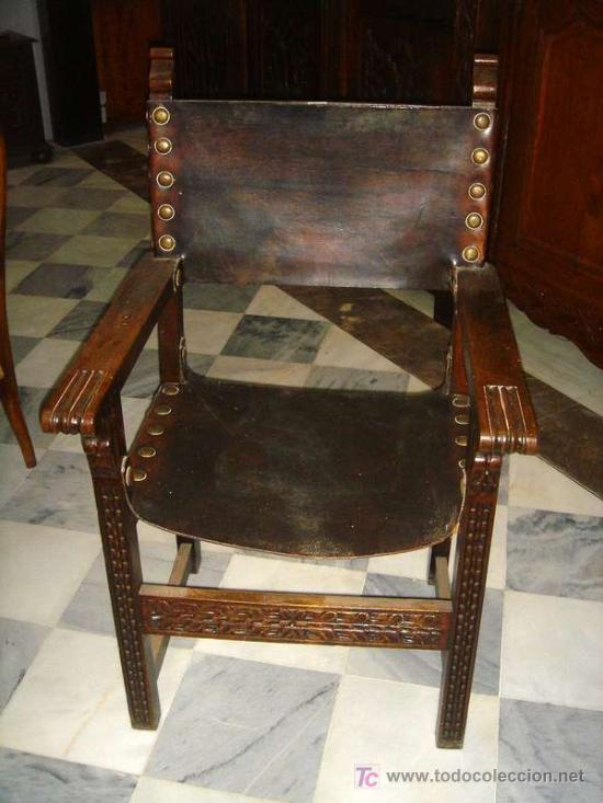 Antig&uuml;edades: SILLON ESPA&Ntilde;OL DE ROBLE Y PIEL REF.3318 - Foto 1