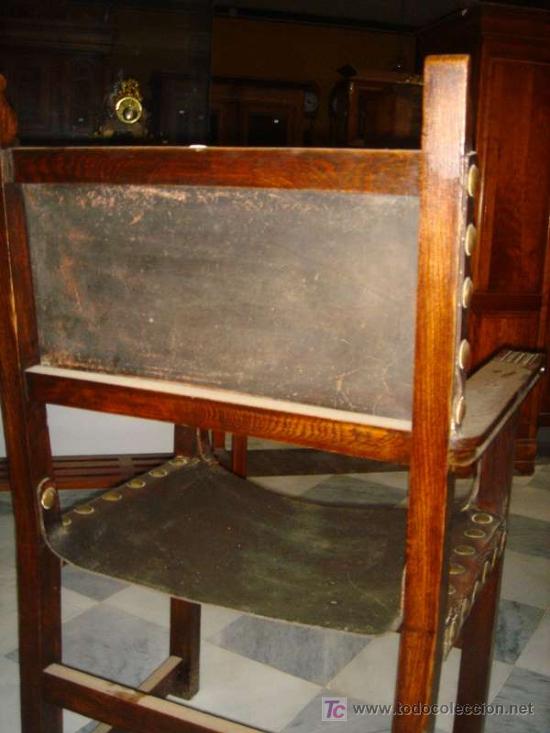 Antig&uuml;edades: SILLON ESPA&Ntilde;OL DE ROBLE Y PIEL REF.3318 - Foto 2