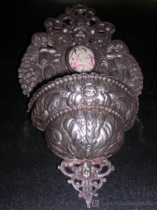 Antig&uuml;edades: BENDITERA DE PLATA CON IMAGEN ESMALTE, S.XVIII - Foto 1