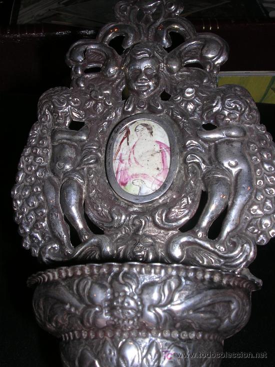 Antig&uuml;edades: BENDITERA DE PLATA CON IMAGEN ESMALTE, S.XVIII - Foto 2