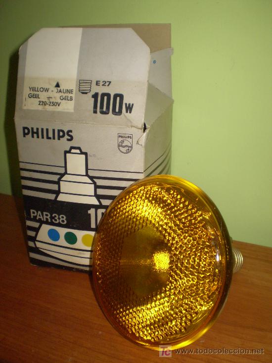 Antig&uuml;edades: LAMPARA PHILIPS PAR 38 100W, AMARILLA. - Foto 1
