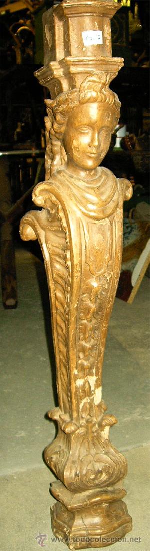 Antiquit&auml;ten: Columna de cariatide antigua de madera. Medida 111 x 21 x 19