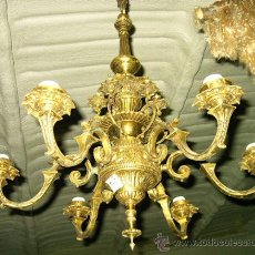 Antigüedades: LAMPARA ANTIGUA DE LATON DE 6 BRAZOS. MEDIDA 75 CM DE DIAMETRO X 106 CM DE ALTURA
