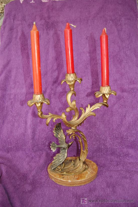 Antig&uuml;edades: CANDELABRO BRONCE TRES BRAZOS BASE DE MARMOL - Foto 1
