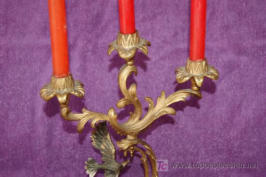 Antig&uuml;edades: CANDELABRO BRONCE TRES BRAZOS BASE DE MARMOL - Foto 2