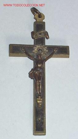 Antig&uuml;edades: CRUZ ANTIGUA EN BRONCE Y NOGAL - Foto 1