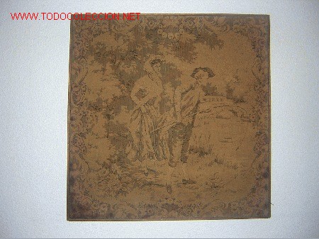 Antigüedades: Antiguo tapiz con marco, medidas 47 x 47 cm. - Foto 1 - 26556059