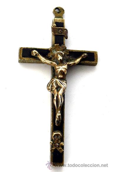 Antig&uuml;edades: CRUZ CONVENTUAL DE BRONCE Y MADERA - S. XIX - Foto 1