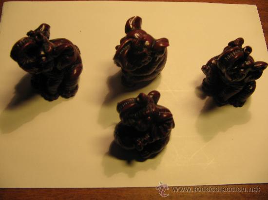 Oggetti Antichi: BONITO JUEGO DE CUATRO ELEFANTES DE LA SUERTE DE FIBRA