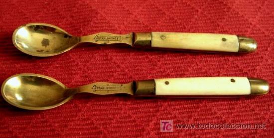 Antiquit&eacute;s: DOS CUCHARILLAS DE POSTRE ANTIGUAS DE  STAHLBRONCE