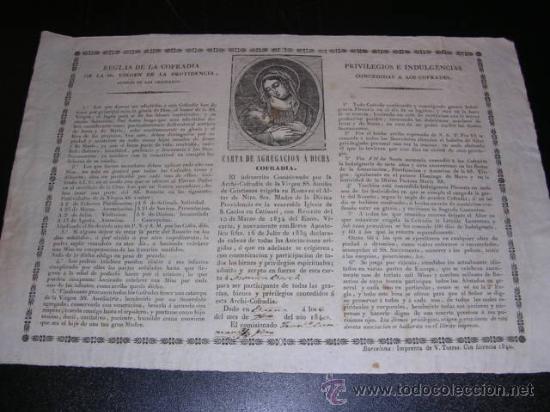 Antiques: GOZO - REGLAS DE LA COFRADIA DE LA SS. VIRGEN DE LA PROVIDENCIA - 1840 , BARCELONA IMP. V.TORRAS
