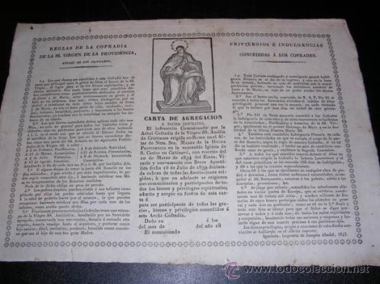 Antiques: GOZO - REGLAS DE LA COFRADIA DE LA SS. VIRGEN DE LA PROVIDENCIA - 1845 , BARCELONA IMP. ABADAL