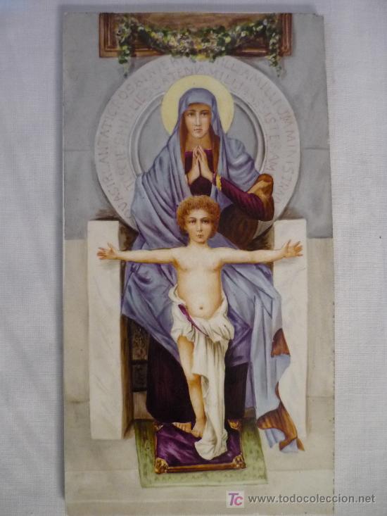 Antig&uuml;edades: Azulejo o placa de V&iacute;rgen con ni&ntilde;o - Foto 1