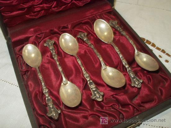 Antig&uuml;edades: Cucharas de plata para te,con estuche. - Foto 1