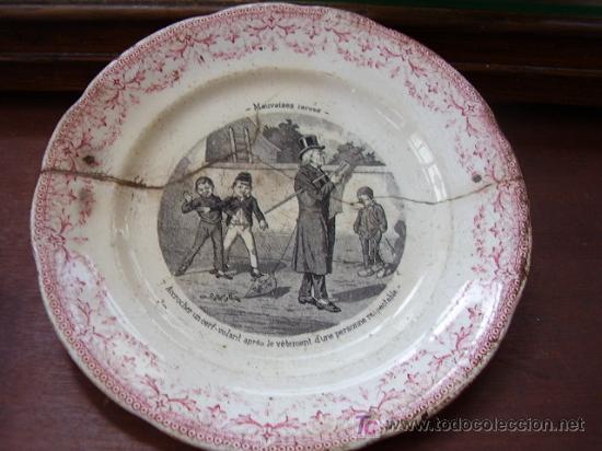 Antig&uuml;edades: Plato Sarreguemines numerado  y con grapas - Foto 1