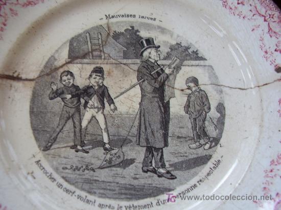 Antig&uuml;edades: Plato Sarreguemines numerado  y con grapas - Foto 2