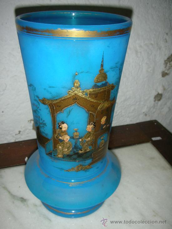 Antig&uuml;edades: jarron opalina frances estilo oriental, siglo XIX - Foto 1
