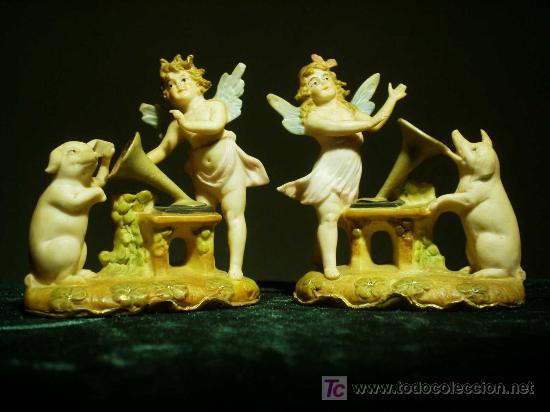 Antiquitäten: Biscuit de dos niños con alas de origen Aleman muy finos.Circa 1895.