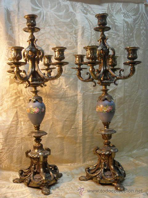Antig&uuml;edades: PAR CANDELABROS DEL XIX - Foto 1