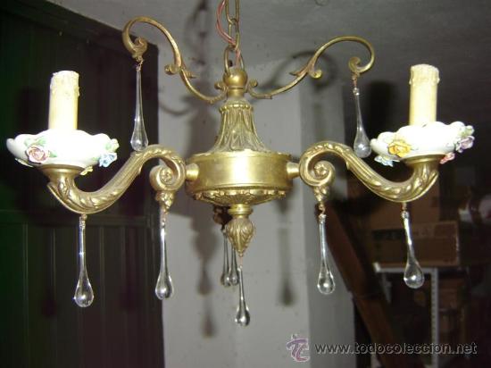 Antig&uuml;edades: lampara de bronce y porcelana - Foto 2