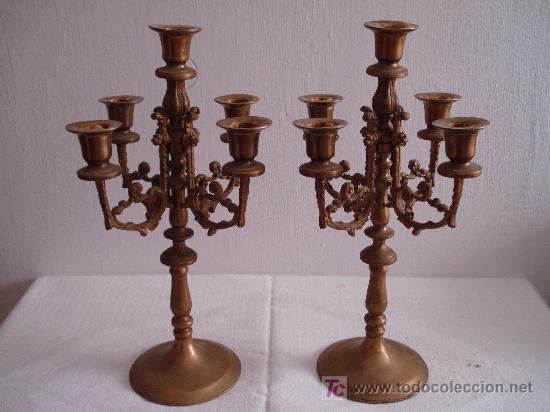 Antig&uuml;edades: PAREJA CANDELABROS DE BRONCE S.XIX - Foto 1