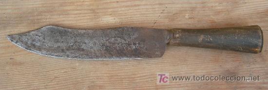 Antig&uuml;edades: cuchillo con mango de hueso y laton ,antiguo, finales de 1800, con inscripcion