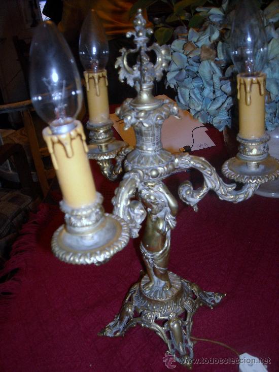 Antig&uuml;edades: ANTIGUO CANDELABRO BRONCE TRES BRAZOS. - Foto 6