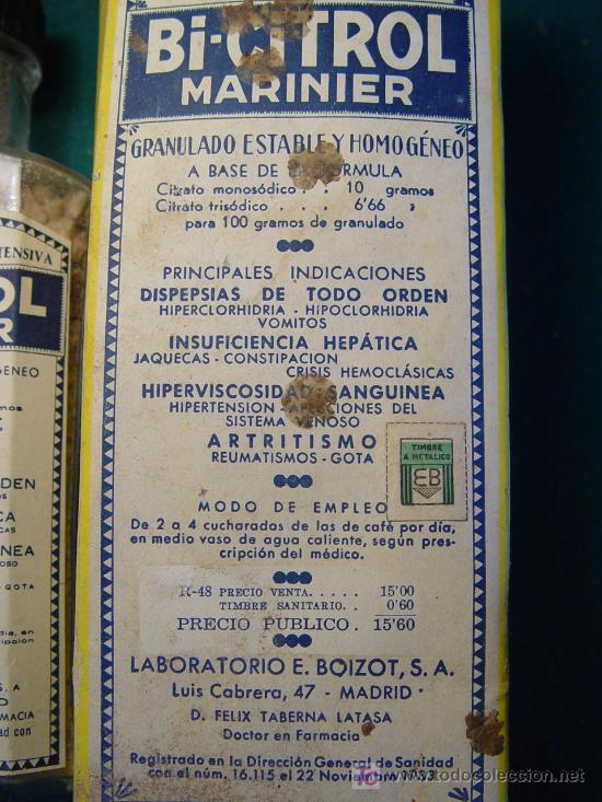 Antigüedades: BI-CITROL MARINIER - LABORATORIO BOIZOT . MADRID - REG. SANIDAD 1933 - FRASCO Y CAJA DE FARMACIA - - Foto 6 - 27598115