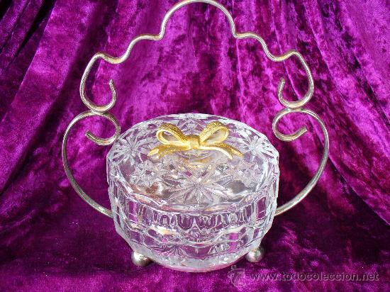Antig&uuml;edades: RECIPIENTE PLATEADO Y CRISTAL CELLADO. F.P.N.S.ANTIGUO .(PARA CAVIAR?)