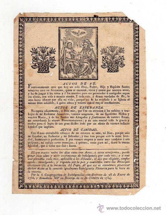 Oggetti Antichi: GOZO ., ACTO DE FE - ACTOS DE ESPERANZA - ACTOS DE CARIDAD , 1754