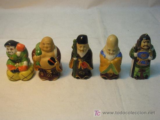 Antig&uuml;edades: 5 DIOSES CHINOS DE PORCELANA - Foto 1