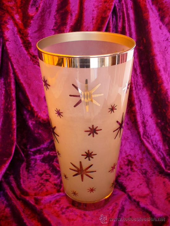 Antiquit&auml;ten: ESPECTACULAR JARRON ANTIGUO DE CRISTAL ESMERILADO Y DECORADO CON ESTRELLAS PLATEADA 30cm boca 14cm.