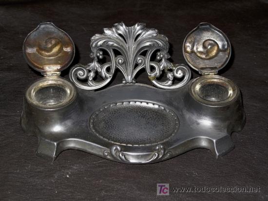 Antig&uuml;edades: ANTIGUO TINTERO DE METAL - Foto 1
