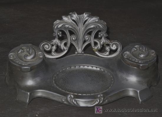 Antig&uuml;edades: ANTIGUO TINTERO DE METAL - Foto 2