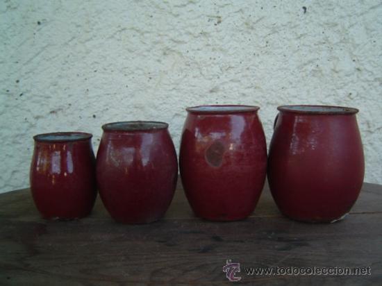 Oggetti Antichi: 4 ANTIGUOS PUCHEROS ESMALTADOS