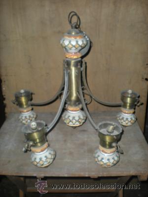 Antig&uuml;edades: LAMPARA PORCELAN BRONCE - Foto 1