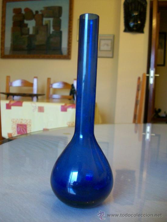 Antiquit&eacute;s: PRECIOSO CRISTAL AZUL SOPLADO, TIPO PROBETA. UNA BONITA PIEZA A BUEN PRECIO