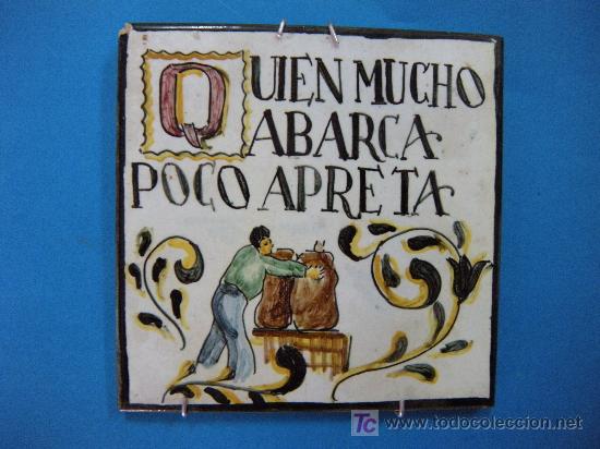 Antig&uuml;edades: AZULEJO PINTADO A MANO CON REFRAN - Foto 1