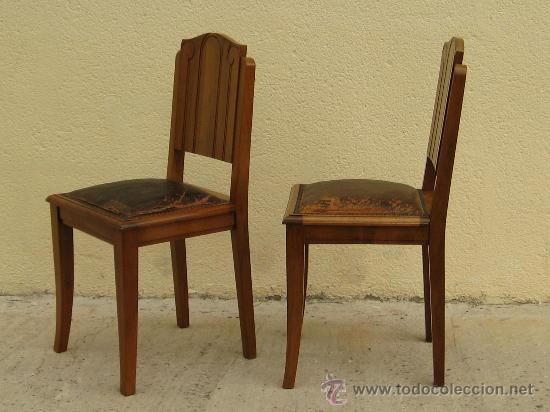 Antigüedades: 4 sillas en nogal macizo art decó - Foto 2 - 26376333