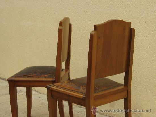 Antigüedades: 4 sillas en nogal macizo art decó - Foto 3 - 26376333
