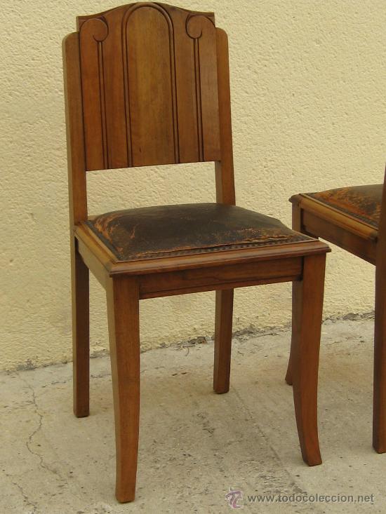 Antigüedades: 4 sillas en nogal macizo art decó - Foto 5 - 26376333