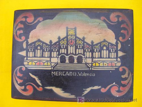 Antig&uuml;edades: GRAN CAJA MADERA decorada MERCADO VALENCIA. - Foto 5