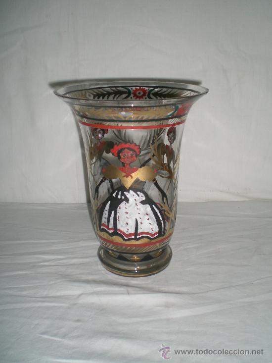 Antiquit&eacute;s: ESPECTACULAR JARRON DE CENTRO SOPLADO Y POLICROMADO DE PRINC S XX