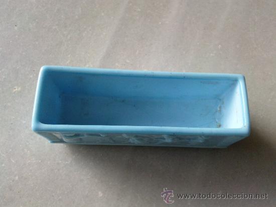 Antig&uuml;edades: Antiguo recipiente en opalina celeste con marca - Foto 5