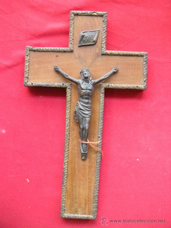 Antig&uuml;edades: ANTIGUO CRUCIFIJO EN BRONCE Y MADERA - Foto 1
