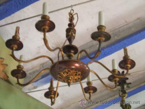 Antig&uuml;edades: Lampara estilo imperio en bronce dorado y pavonado. - Foto 1