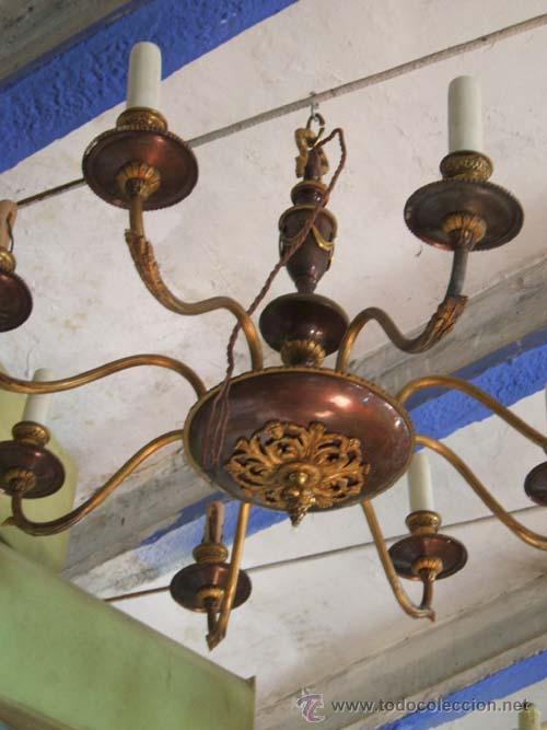 Antig&uuml;edades: Lampara estilo imperio en bronce dorado y pavonado. - Foto 2